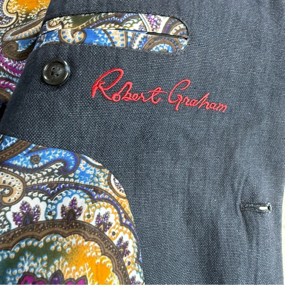 Robert Graham 100% Linen Navy Paisley Lining Detailed Blazer Men's‎ 40 EUC